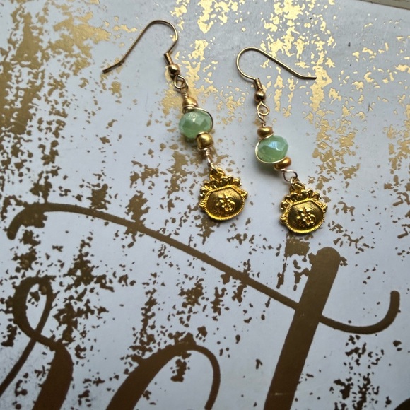 Artisan made Jewelry - Chic Gold and Green Dangle Earrings